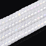 AB Color Plated Imitation Jade Glass Beads Strands, Flat Round, White, 6~6.5x3mm, Hole: 1~1.2mm, about 111~119pcs/strand, 14.17~15.16''(36~38.5cm)(GLAA-T026-3x6mm-J01)