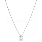 1Pc Stainless Steel Letter Rectangle Pendant Necklaces, Brass Box Chain Necklaces for Women Men, Lead Free & Nickel Free & Cadmium Free, Stainless Steel Color, Letter B, 17.64~18.35 inch(44.8~46.6cm), End Extender: 59~62mm, Pendants: 10x6mm(NJEW-LP0001-34B-P)