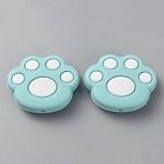 Paw Print Food Grade Eco-Friendly Silicone Focal Beads, Medium Turquoise, 23.5x28.5x9mm, Hole: 3mm(SIL-SZC0003-06E)
