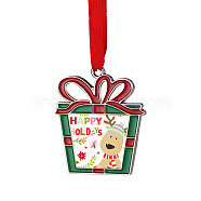 Christmas Themed Sublimation Blank Alloy Pendant Decorations, Alloy Blank Photo Picture Pendant, with Polyester Ribbon, Box, 52x46.5x2.2mm, Hole: 3.3mm, Tray: 25x30mm(DIY-L070-01D)