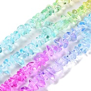 Spray Painted Transparent Glass Beads Strands, Imitation Gemstone, Chip, Colorful, 1~7x4~14x3~7.5mm, Hole: 0.4mm, 31.50''~31.69''(80~80.5cm)(X-GLAA-P060-01A-15)