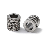 303 Stainless Steel European Beads, Large Hole Beads, Grooved Column, Stainless Steel Color, 8x8mm, Hole: 5.5mm(STAS-Q302-29A-P)