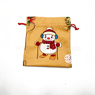 Christmas Printed Cloth Drawstring Bags, Rectangle Gift Storage Pouches, Christmas Party Supplies, Gold, 18x16cm(XMAS-PW0001-235C)