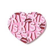 Valentine's Day Printed Transparent Acrylic Pendants, Heart with Kiss, Pink, 31.5x37.5x2.5mm, Hole: 2mm(OACR-S045-04C)