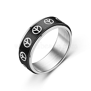 Peace Sign Titanium Steel Rotating Finger Ring, Fidget Spinner Ring for Calming Worry Meditation, Black, US Size 9(18.9mm)(PW-WG33148-04)