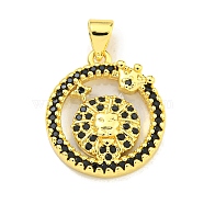 Brass Micro Pave Clear Cubic Zirconia Pendants, with Shell, Real 18K Gold Plated, Leo, 19x17x4mm, Hole: 3.5mm(KK-K354-04G-07)