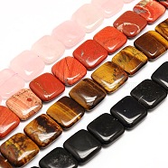 Mixed Style Natural Square Gemstone Beads Strands, Flat Slice Beads, 20x20x6mm, Hole: 1mm, about 20pcs/strand, 15.74 inch(G-L253-M)