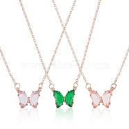 3Pcs 3 Colors Acryllc Butterfly Pendant Necklaces Set, Rose Gold Plated Zinc Alloy Jewelry for Women, Mixed Color, 17.91 inch(45.5cm), 1Pc/color(NJEW-AN0001-22)