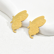 304 Stainless Steel Stud Earrings, Butterfly, Real 18K Gold Plated, 50x33mm(CV0524)