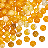 2 Strands Natural Striped Agate/Banded Agate Bead Strands, Round, Dyed & Heated, Grade A, Gold, 8mm, Hole: 1mm, about 47~48pcs/strand, 14.5 inch(G-OC0002-33)