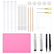 Olycraft Tools Sets, Including Silicone Mats, PVC Sealing Protective Films, Plastic Needle Dispense Tips & Nail Salon Products & Dropper, Latex Finger Cots, Stainless Steel Tweezers, Wood Rod, Syringe, 14.8x10.5x0.1cm(TOOL-OC0001-48)