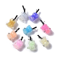 Luminous Translucent Resin Pendants, with Platinum Tone Iron Loops, ABS Imitation Pearl, Glow in the Dark Bear Cup Charm, Mixed Color, 21x13.5x11mm, Hole: 1.8mm(RESI-D057-07)