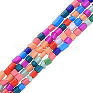 Opaque Spray Painted Glass Bead Strands, Triangle, Mixed Color, 2~5x3~4x3.5~4mm, Hole: 1.2mm, about 110~111pcs/strand, 15.55 inch~16.14 inch(39.5~41cm)(GLAA-N047-05A)