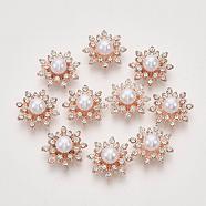 Alloy Rhinestone Cabochons, with ABS Plastic Imitation Pearl, Flower, Crystal, Light Gold, 16x8mm(PALLOY-T066-16KC)