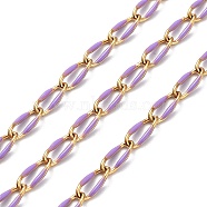 Ion Plating(IP) 304 Stainless Steel Handmade Beaded Chain, with Enamel, with Spool, Soldered, Real 18K Gold Plated, Oval, Plum, 9x4x1mm, about 16.40 Feet(5m)/Roll(CHS-K019-02G-06)