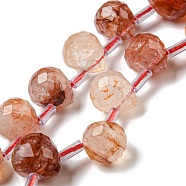 Natural Red Hematoid Quartz/Ferruginous Quartz Beads Strands, Faceted, Top Drilled, Teardrop, 10x8mm, Hole: 1mm, about 38pcs/strand, 15.55~16.142''(39.5~41cm)(G-H297-B18-02)