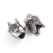 304 Stainless Steel European Beads, Large Hole Beads, Goldfish, Antique Silver, 11.5x14.5x11mm, Hole: 5mm(OPDL-G009-21AS)