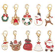 10Pcs 10 Style Christmas Theme Alloy Enamel Pendants, with 304 Stainless Steel Lobster Claw Clasps, Christmas Reindeer/Stag/Deer, Mixed Color, 25~39mm, 1pc/style(HJEW-FG0001-15)
