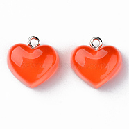 Transparent Resin Pendants, with Platinum Tone Iron Loop, Heart, Red, 16.5x17x9.5mm, Hole: 1.8mm(X-RESI-R429-30A)