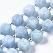 Natural White Jade Beads Strands, Imitation Aquamarine, with Seed Beads, Faceted, Polygon, 10x9.5mm, Hole: 1.2mm, about 32~33pcs/strand, 14.76 inch~15.28 inch(37.5cm~38.8cm)(G-T132-049C)