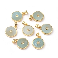 Natural Amazonite Charms, with Golden Brass Findings and Clear Cubic Zirconia, Long-Lasting Plated, Flat Round, 14x11.5x2.5mm, Hole: 4x3mm(KK-L192-B03)