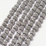 Electroplate Natural Druzy Crystal Bead Strands, Nuggets, Platinum Plated, 7~13x4~13mm, Hole: 0.8mm, about 45~46pcs/strand, 15.7 inch(G-F304-03XS-B)