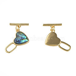 Brass Toggle Clasps, with Synthetic Abalone Shell/Paua Shell, Nickel Free, Heart, Real 18K Gold Plated, 24mm, Hole: 1.2mm, Heart: 15x20x4mm(KK-N233-230)
