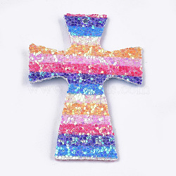 PU Leather Big Pendants, with Sequins, Cross, Colorful, 58x39.5x2mm, Hole: 2mm(FIND-S299-24A)