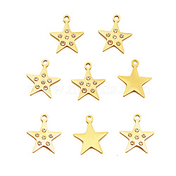 201 Stainless Steel Charms, with Crystal Rhinestone, Star, Golden, 15x13x2mm, Hole: 1.5mm(STAS-S105-LA459)