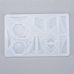 Geometry Shape Silicone Molds, for DIY Earrings, Pendant Necklace Jewelry Silicone Resin Casting Mold, White, 158x105x6mm, Hole: 1.8mm, Inner Diameter: 29~43x11~42mm(DIY-L048-09)