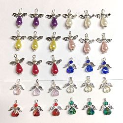 30Pcs 2 Style Imitation Pearl Acrylic & Electroplate Glass Pendants, with Wing Alloy Beads, Angel, Mixed Color, 22~33x20~23.5x6~10mm, Hole: 2~3mm, 15pcs/style(FIND-SC0004-07)
