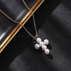 304 Stainless Steel & Plastic Imitation Pearl Cross Pendant Necklaces for Women, Ion Plating(IP), Real 18K Gold Plated, 15.73 inch(39.95cm)(NJEW-U032-15G)