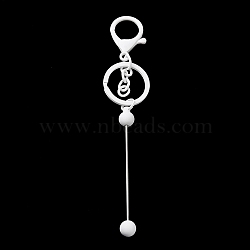 Spray Painted Alloy Bar Beadable Keychain for Jewelry Making DIY Crafts, with Alloy Lobster Clasps and Iron Ring, White, 15.5~15.8cm(KEYC-A011-02G)