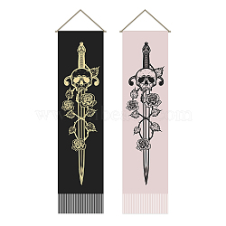 Polyester Decorative Wall Tapestrys, for Home Decoration, with Wood Bar, Rope, Rectangle, Sword Pattern, 1300x330mm(AJEW-WH0399-007)