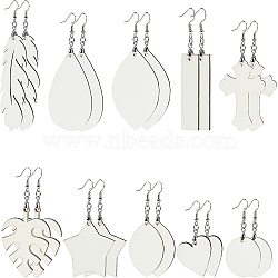 Wood Dangle Earrings, with Brass Earring Hooks and Ice Pick Pinch Bails, Mixed Shapes, Platinum, 10sets/bag(EJEW-GA0001-02P)