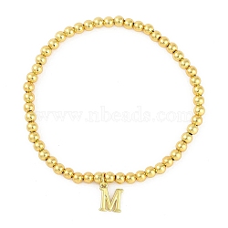 Brass Pendants Bracelets, Real 18K Gold Plated, Letter M, 0.16 inch(0.4cm), Inner Diameter: 2.17 inch(5.5cm), pendant: 10~10.5x2.5~8mm(BJEW-B105-01G-M)