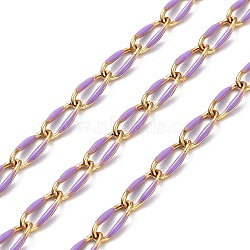 304 Stainless Steel Handmade Beaded Chain, with Enamel, with Spool, Soldered, Real 18K Gold Plated, Oval, Plum, 9x4x1mm, about 16.40 Feet(5m)/Roll(CHS-K019-02G-06)