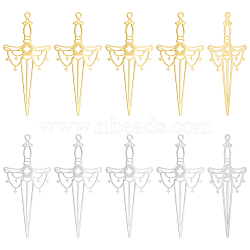 20Pcs 2 Colors 304 Stainless Steel Big Pendants, Sword Charms, Mixed Color, 50x23x1mm, Hole: 1.6~1.8mm, 10pcs/color(STAS-UN0051-35)