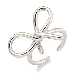 Rack Plating Brass Bowknot Open Cuff Rings for Women, Cadmium Free & Lead Free, Long-Lasting Plated, Platinum, Adjustable(RJEW-F162-09P)