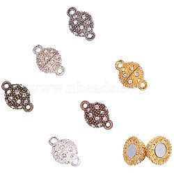 Alloy Magnetic Clasps with Loops, with Rhinestone, Oval, Mixed Color, 16x10mm, Hole: 1.5mm, 4sets/color, 24sets/box(RB-PH0008-05)