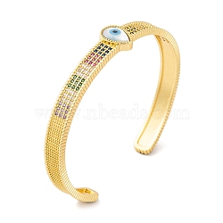 Brass Micro Pave Cubic Zirconia Open Cuff Bangles, Teardrop Evil Eye Bangles for Women, Golden, Colorful, Inner Diameter: 2-1/2 inch(6.3cm)(BJEW-S147-27A-G)