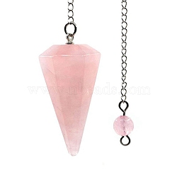 Natural Rose Quartz Dowsing Pendulums, Hexagonal Cone Big Pendant, 35x21mm(G-PW0007-006B)