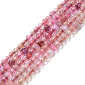 Natural Agate Beads Strands, Faceted Round, Dyed & Heated, Deep Pink, 3.7~4x3.9~4.3mm, Hole: 0.8mm, about 89~93pcs/strand, 13.98''(35.5cm)