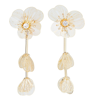 1 Pair Flower with Butterfly Alloy Dangle Stud Earrings, Long Drop Earrings for Women, Golden, 102x37mm