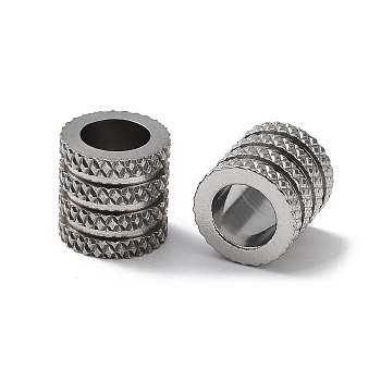 303 Stainless Steel European Beads, Large Hole Beads, Grooved Column, Stainless Steel Color, 8x8mm, Hole: 5.5mm