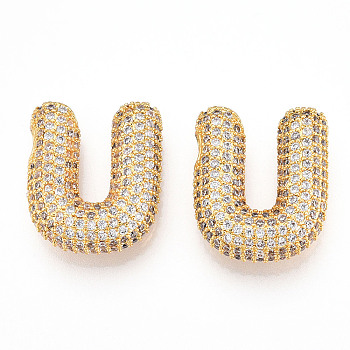 Brass Micro Pave Cubic Zirconia Pendants, Alphabet, Letter U, 25x25x7.5mm, Hole: 4.5x2.5mm