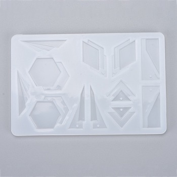 Geometry Shape Silicone Molds, for DIY Earrings, Pendant Necklace Jewelry Silicone Resin Casting Mold, White, 158x105x6mm, Hole: 1.8mm, Inner Diameter: 29~43x11~42mm