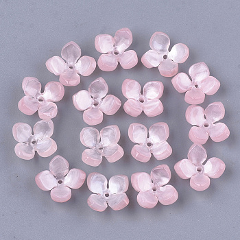 Cellulose Acetate(Resin) Bead Caps, 4-Petal, Flower, Pink, 14x14x6mm, Hole: 1.2mm