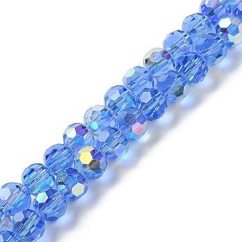 Electroplate Glass Beads Strands, AB Color Plated, Faceted, Rondelle, Cornflower Blue, 8x7.3mm, Hole: 1.4mm, about 70pcs/strand, 20.28''(51.5cm)