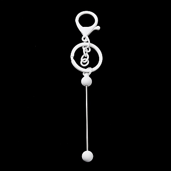 Spray Painted Alloy Bar Beadable Keychain for Jewelry Making DIY Crafts, with Alloy Lobster Clasps and Iron Ring, White, 15.5~15.8cm